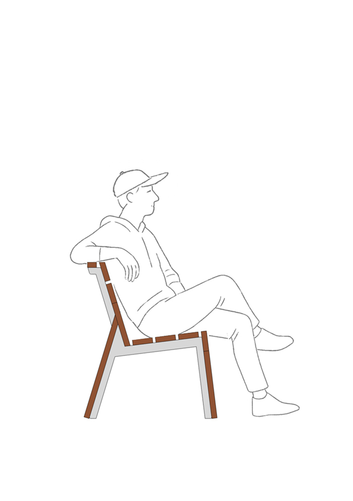 Banc urbain en bois de frêne thermotraité (tht), avec dossier repose bras