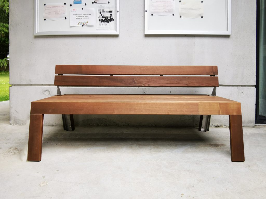 Banc en bois de frêne thermotraité (tht), avec dossier et structure en inox