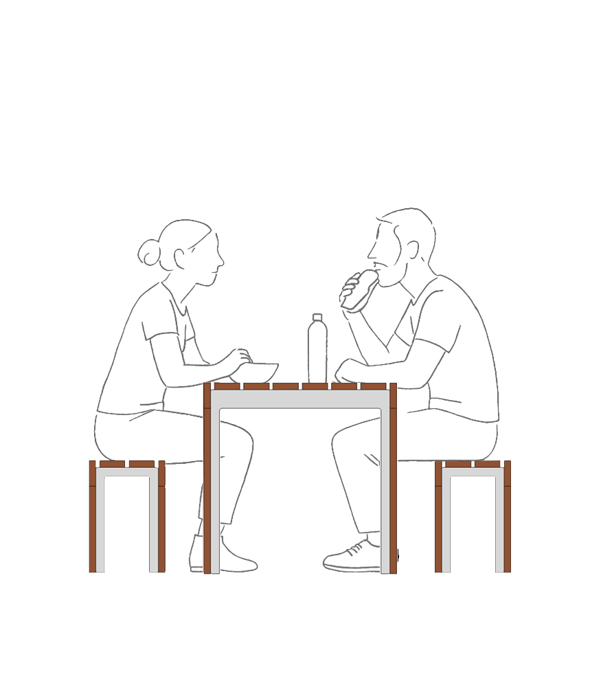 Ensemble table de pique-nique et banquettes en bois, PMR