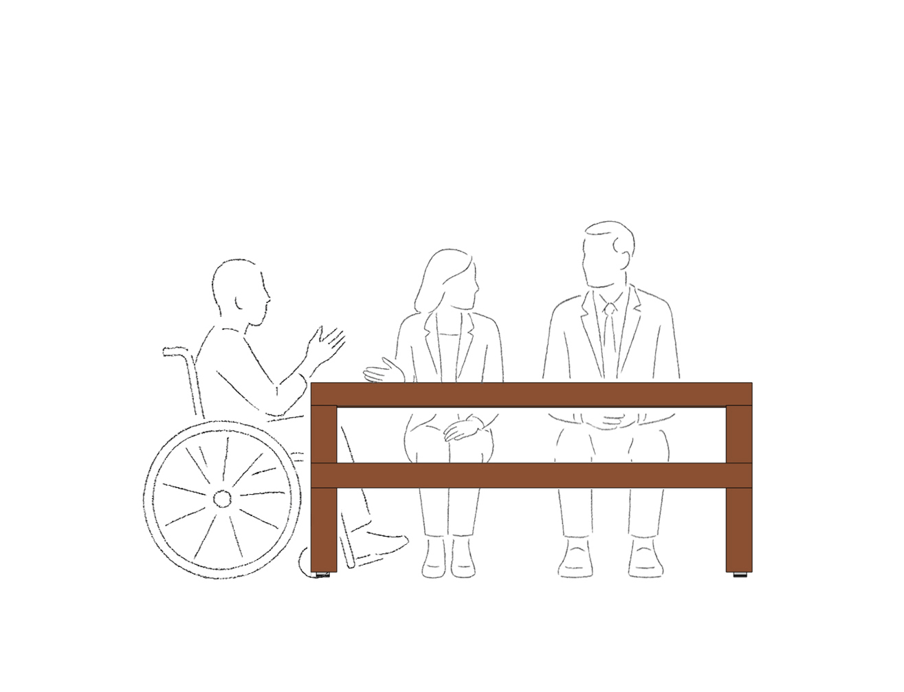 Table de pique-nique en bois avec bancs intégrés, accessible PMR