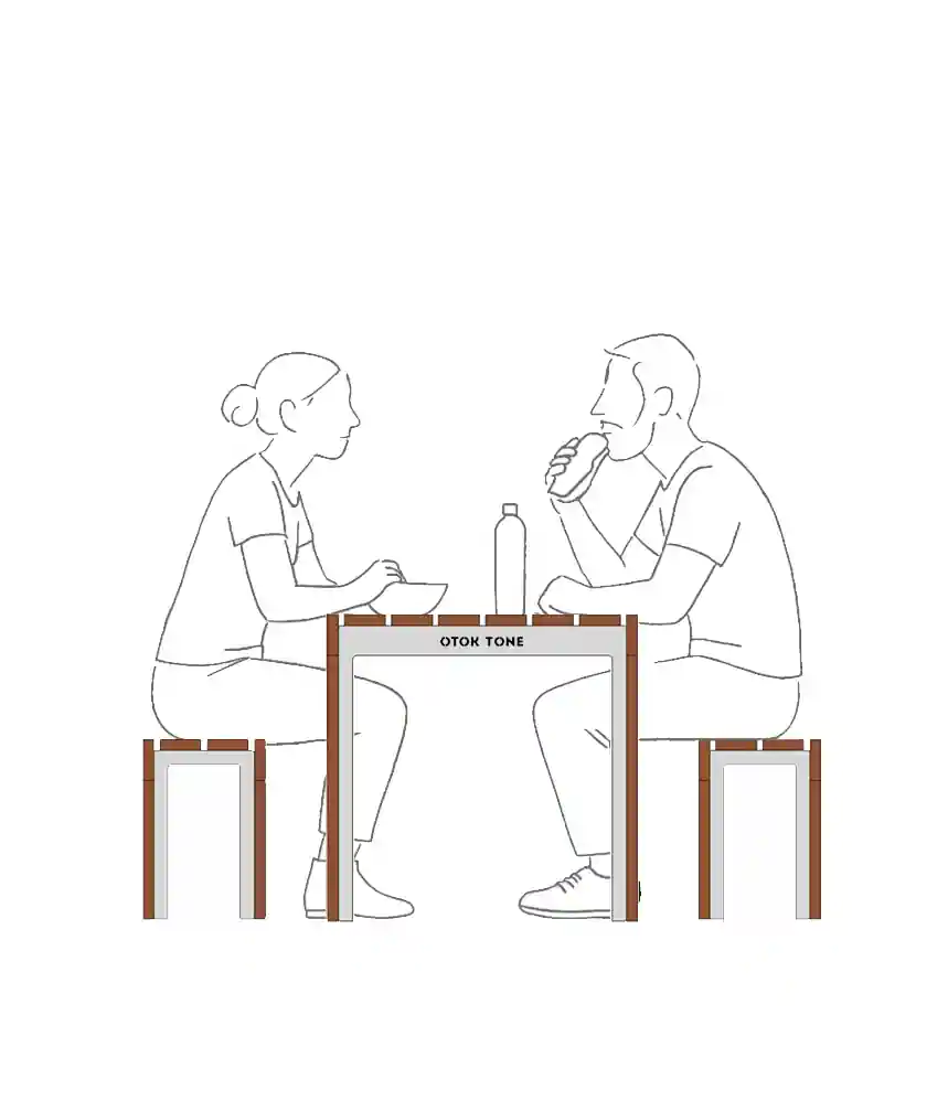 Mobilier urbain OTOK TONE- Ensemble table de pique nique et banquettes en bois