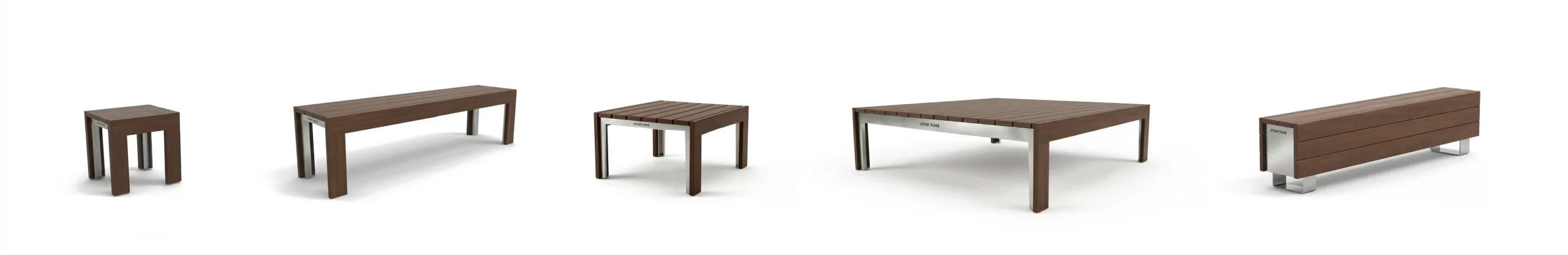 Banquettes et plates-formes, mobilier urbain d'assise en bois et acier inoxydable